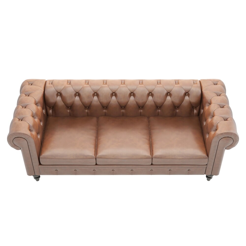 Chesterfield Tufted Cognac Brown Sofa