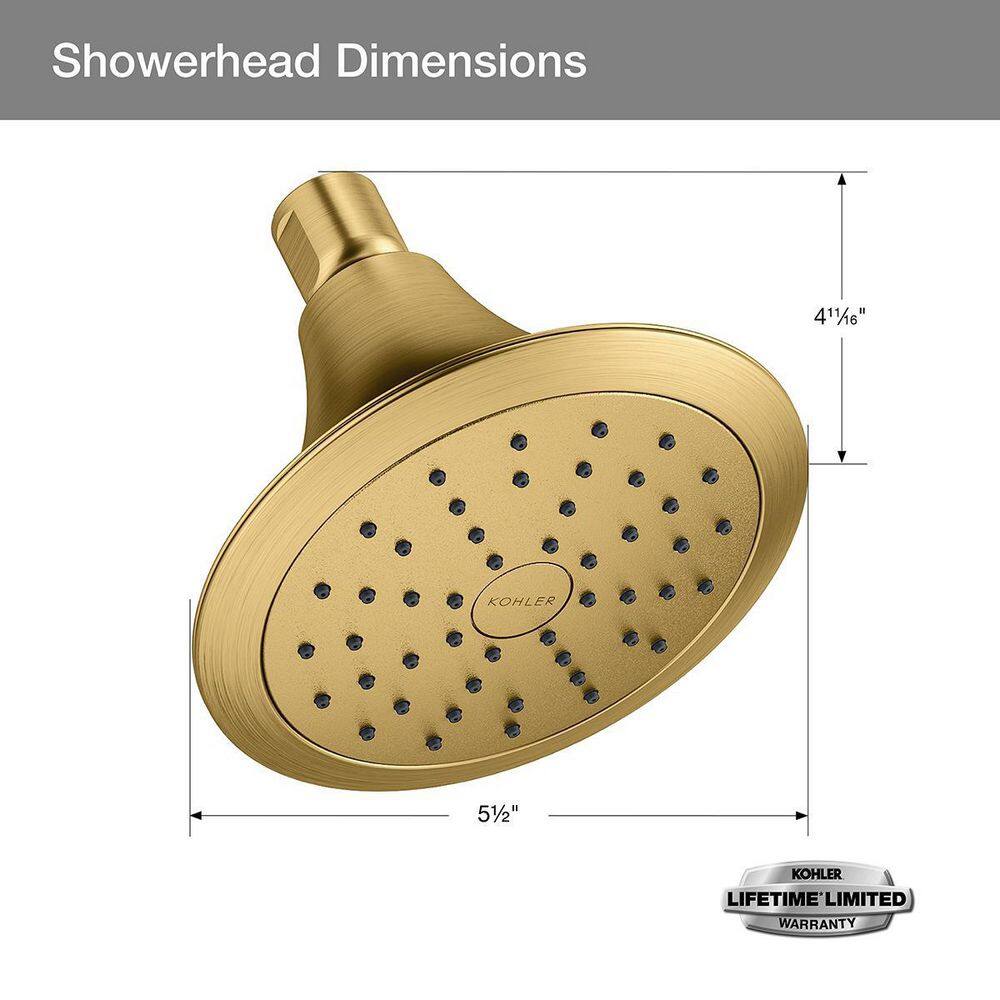 KOHLER Forte 1-Spray Pattern 5.5 in. Wall-Mount Fixed Shower Head in Vibrant Brushed Moderne Brass REC10282-G-2MB