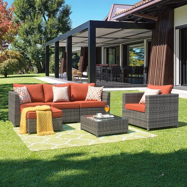 OVIOS Patio Furniture Deep Seat Wicker 6piece Set with Cushions