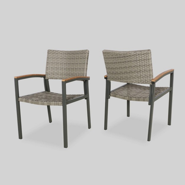 Luton 2pk Wicker amp Aluminum Patio Dining Chair Gray Christopher Knight Home