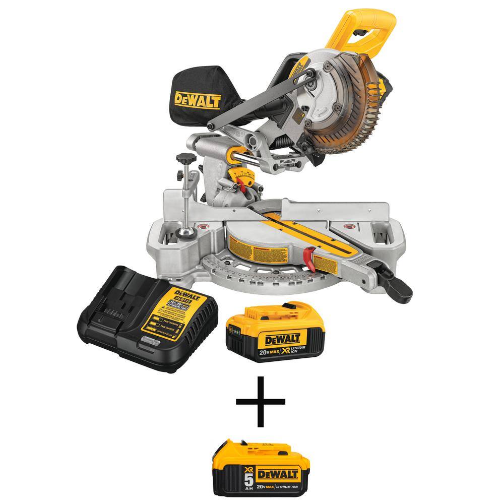 DW 20V MAX Lithium-Ion Cordless 7-14 in. Miter Saw and (1) 20V MAX XR Premium Lithium-Ion 5.0Ah Battery DCS361M1W205