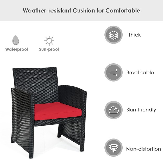 Tangkula 4 Piece Outdoor Patio Rattan Furniture Set Red Cushioned Seat For Garden Porch Lawn