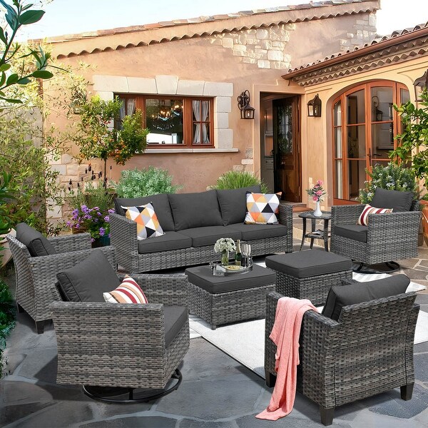 OVIOS 8piece Patio Conversation Wicker Furniture Set Swivel Chair Set