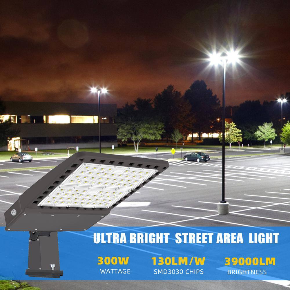 WYZM 1500- Watt Equivalent 300-Watt Integrated LED Bronze Outdoor Parking Lot Area Light 5500K 39000 Lumens Arm Mount 300W Arm-02