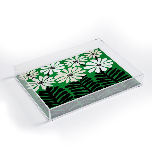 Modern Tropical Mod Flower Garden Black White Acrylic Tray Deny Designs