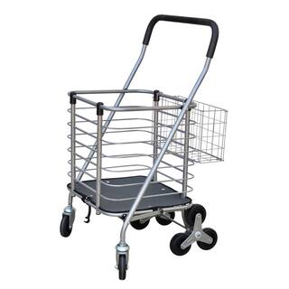 MW 3-Wheel Steel Easy Climb Shopping Cart Design with Accessory Basket in Silver SC36