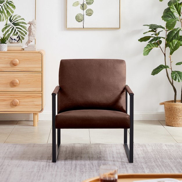 Pu Leather Metal Frame Armchair With Non slip Adsorption Feet And Back Cushion Modernluxe