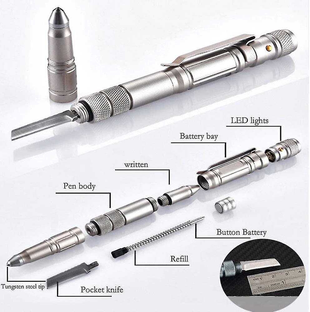 Tactical Pen， Multifunctional Tactical Self-defense Ballpoint Pen With Knife/led Lighting/lettering