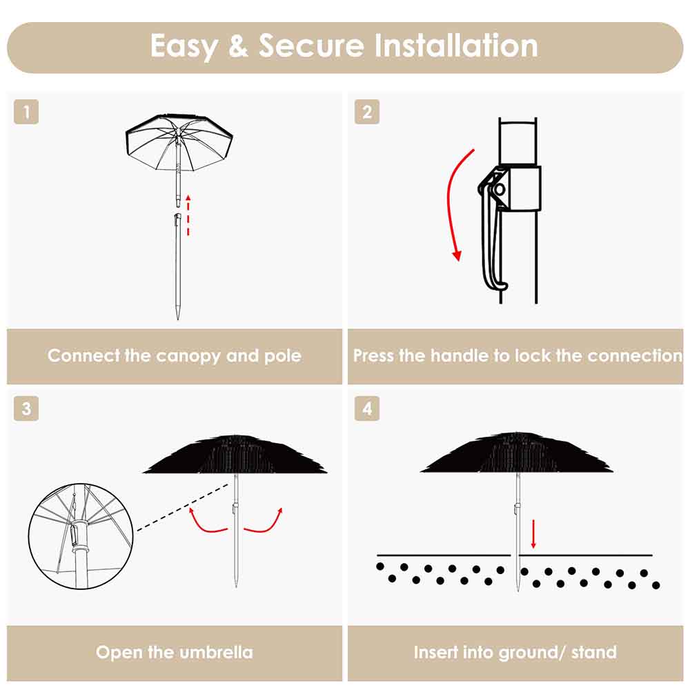 Yescom 6ft Tiki Umbrella Tilt Patio Outdoor Umbrella 8-rib 2ct/Pack