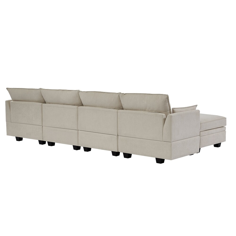 Modern Large Reversible Sleeper Sectional Sofa U Shape Convertible Sofa Bed with Reversible Chaise for Living Room Storage Seat