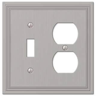 AMERELLE Hallcrest 2 Gang 1-Toggle and 1-Duplex Metal Wall Plate - Satin Nickel 98TDN