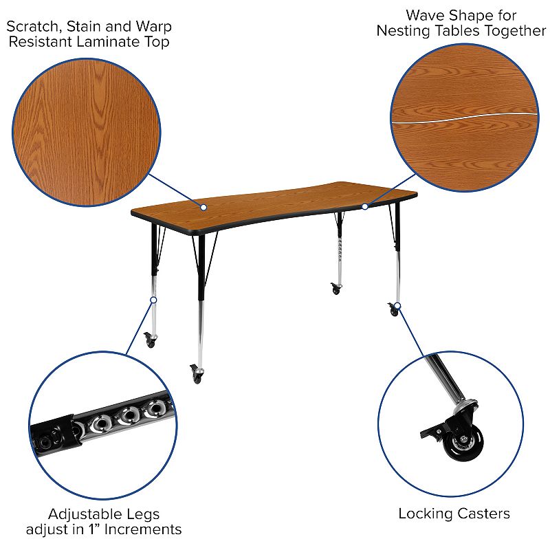 Emma and Oliver 3 Mobile Piece 86 Oval Wave Collaborative Grey Adjustable Activity Table Set