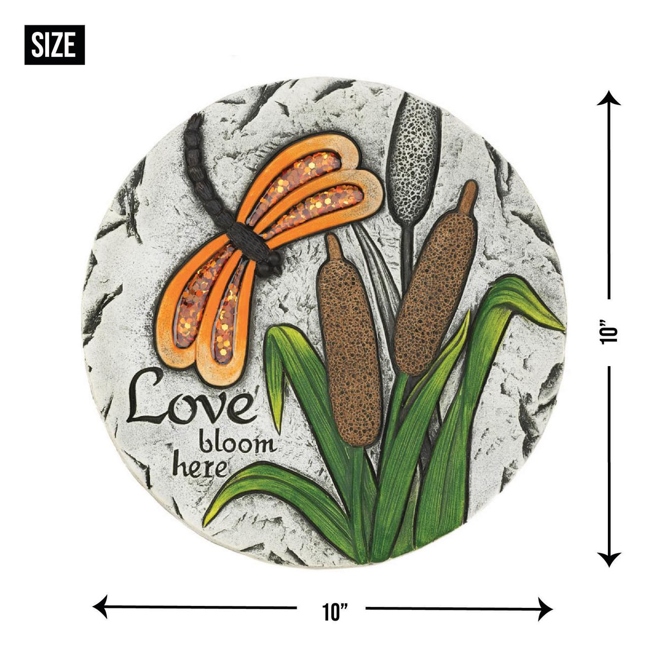 10.75" White and Green "Love Bloom Here" Outdoor Garden Stepping Stone