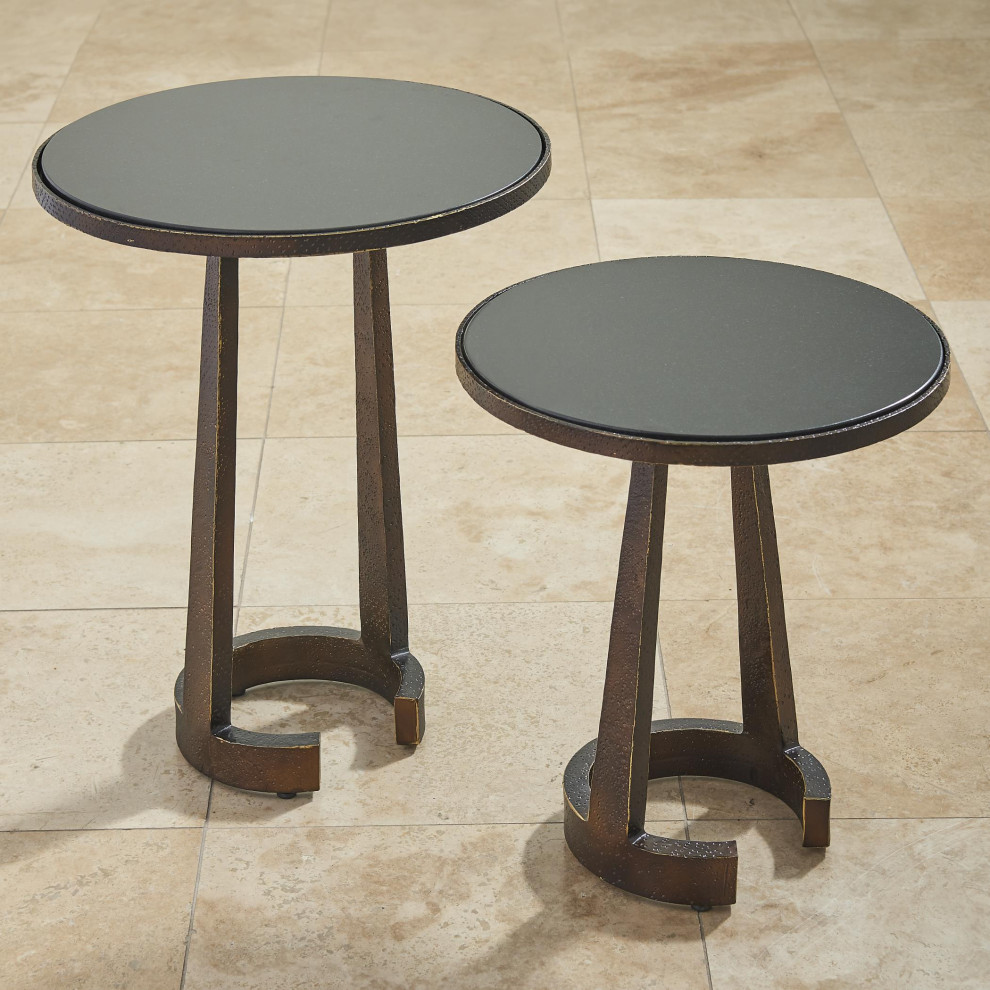 Contemporary Minimalist Round Bronze Accent Table 19 quotHammered Black Marble C   Transitional   Side Tables And End Tables   by My Swanky Home  Houzz