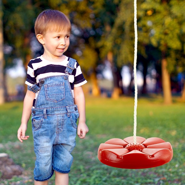 Toy Time Disc Swing Outdoor Plastic Round Seat With Adjustable Nylon Hanging Rope Red