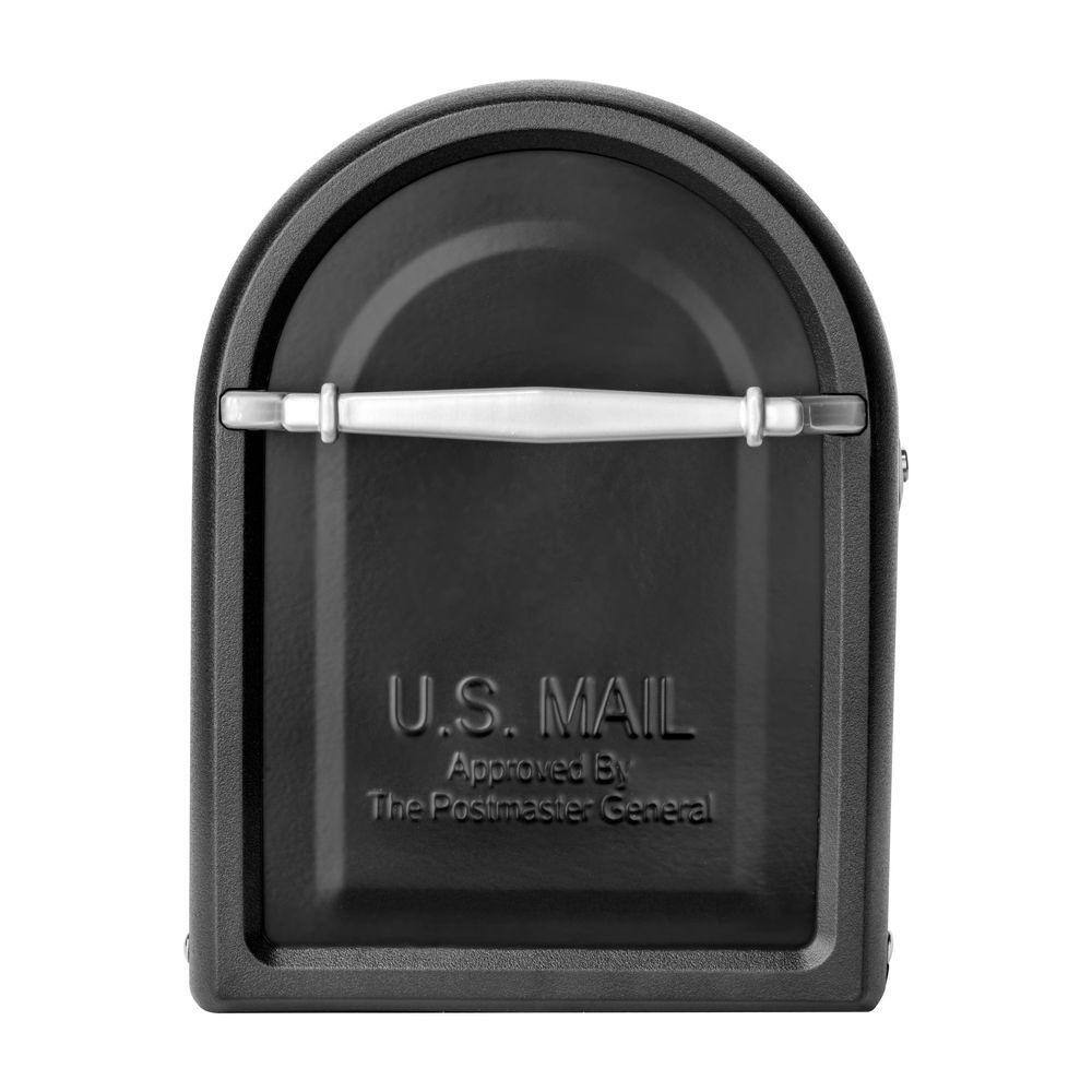 Architectural Mailboxes Chadwick Black Medium Steel Post Mount Mailbox with Nickel Handle and Flag 8950B-10