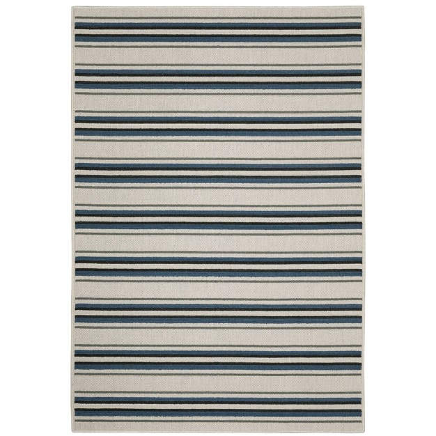 Trinity Textured Multi striped Patio Area Rug Beige blue Captiv8e Designs