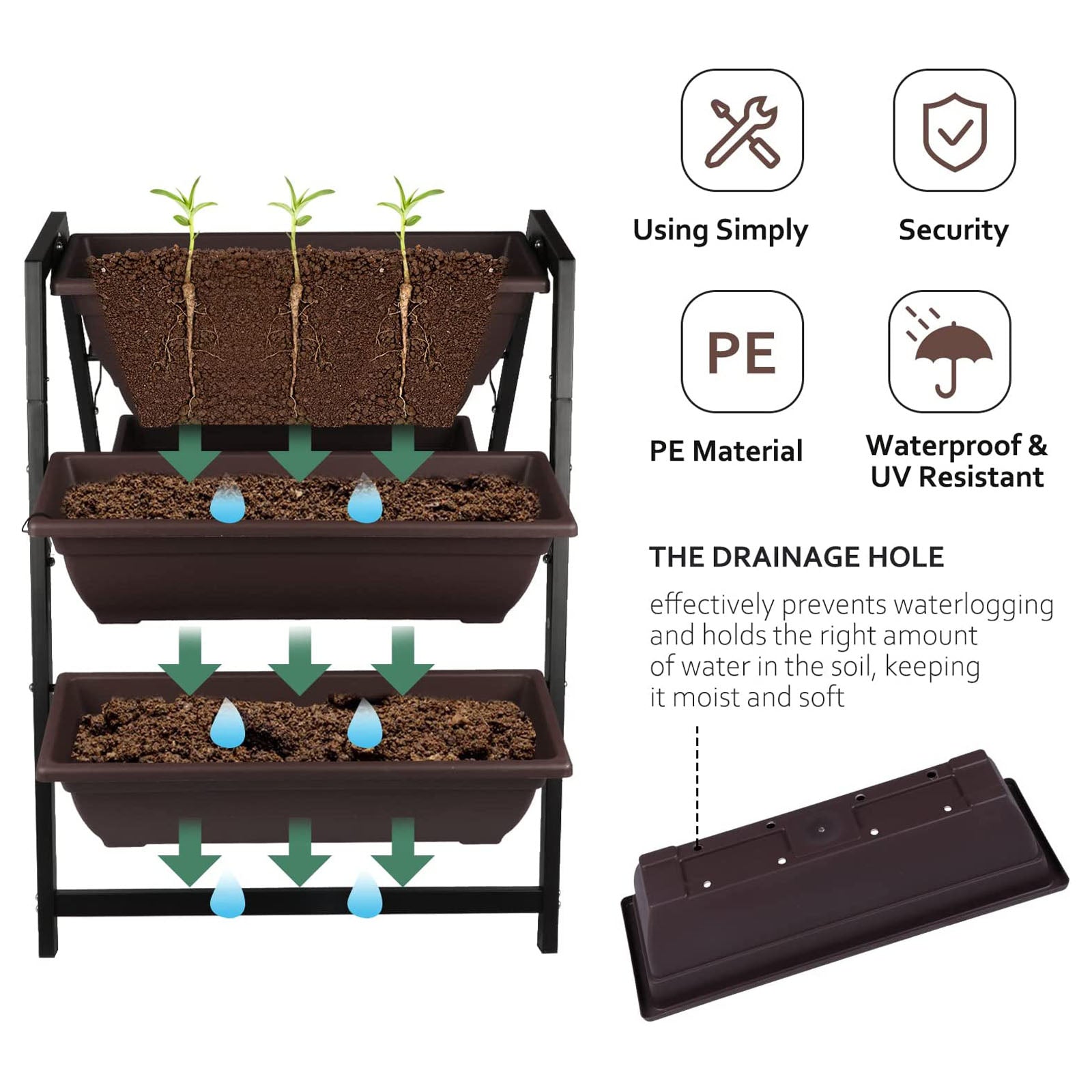 BIGTREE Metal Vertical Raised Garden Planter Bed, 5 Planter Boxes 3 Tiered Stand for Flowers Vegetable, Brown