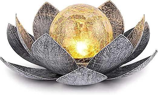 Solar Lights Outdoor Garden， Crackle Globe Glass Lotus Decoration， Waterproof Led Metal Flower Lights For Patio，lawn，walkway，tabletop，ground