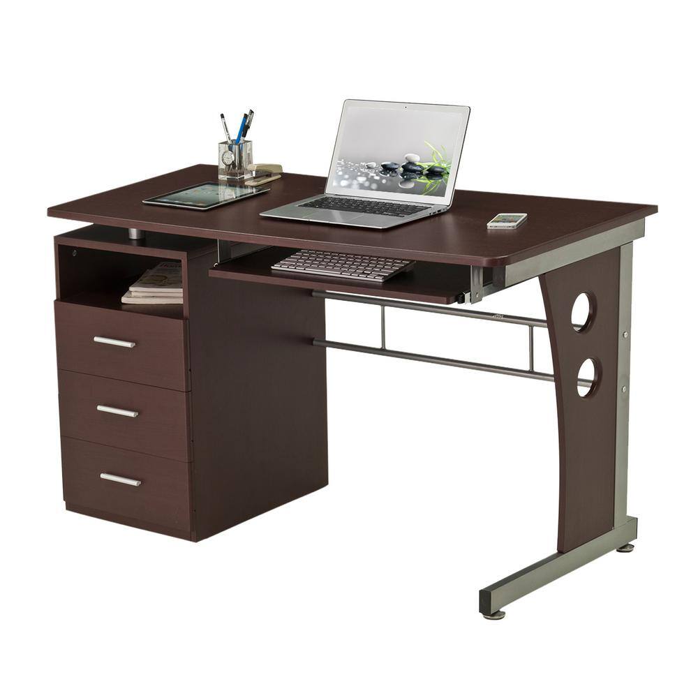 TECHNI MOBILI 48 in. Rectangular Chocolate 3 Drawer Computer Desk with Keyboard Tray RTA-3520-CH36