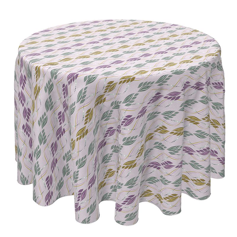 Round Tablecloth， 100% Cotton， 60 Round， Leaves and Wavy Lines