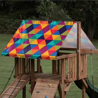 Monkey Bar TARPS 31.5 in. x 114.5 in. Rainbow Triangle Playset Tarp (026): 13 oz. Vinyl Canopy Roof for Playsets 026-triangle-32x115