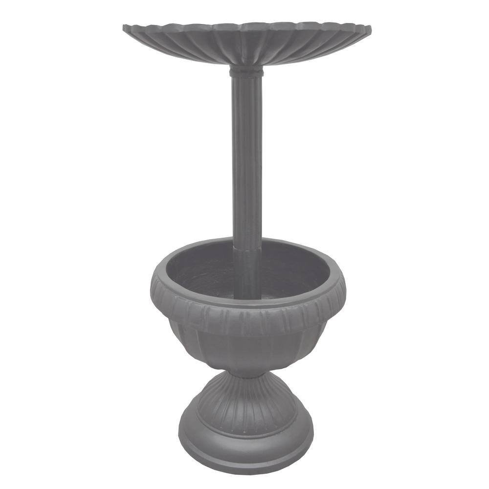 Oakland Living Ornate Round Cast Aluminum Metal 35 in.， Grey Birdbath and Planter Vase Combo LACY-BB-PT-GREY