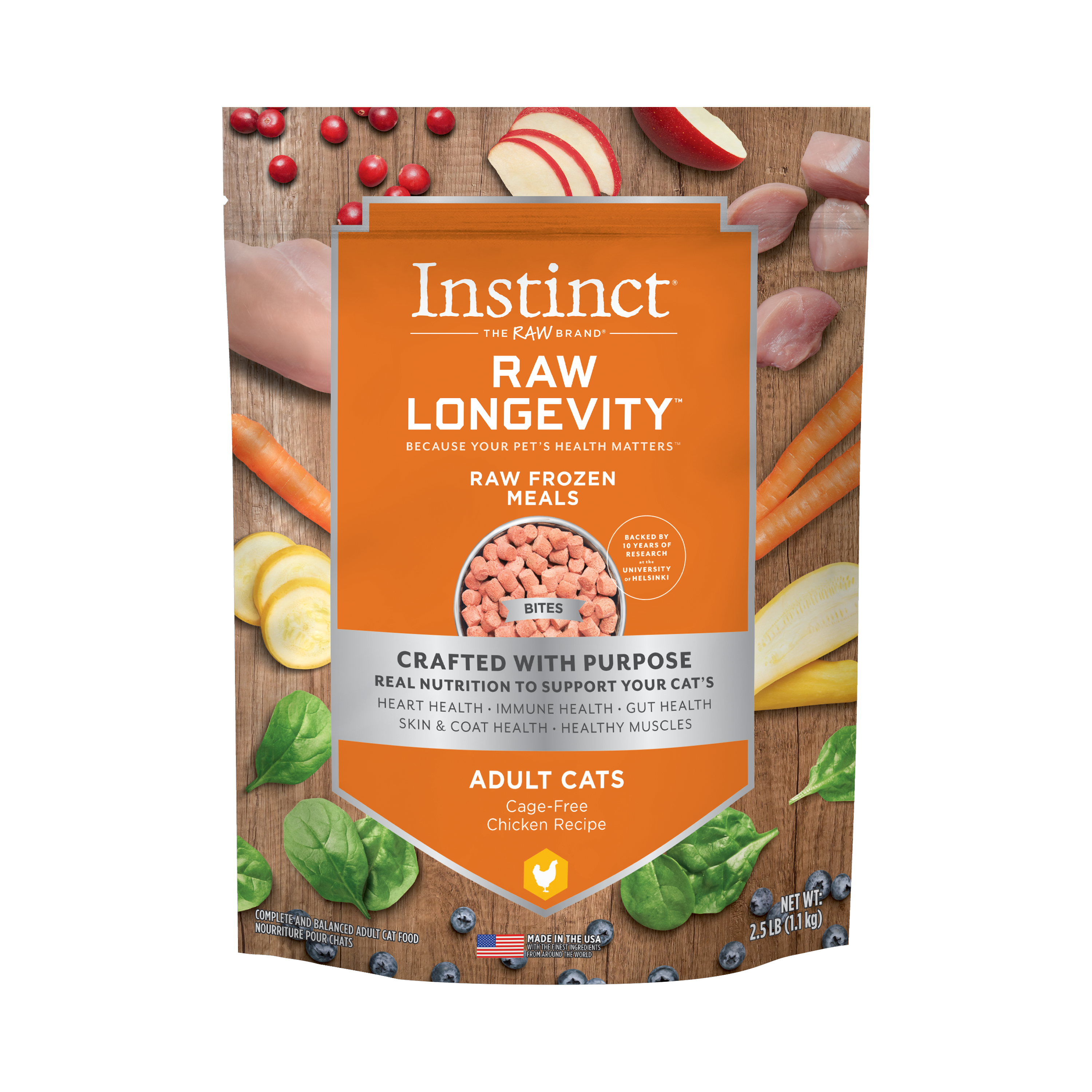 Instinct Longevity Frozen Bites Cage-Free Chicken Recipe For Adult Cat