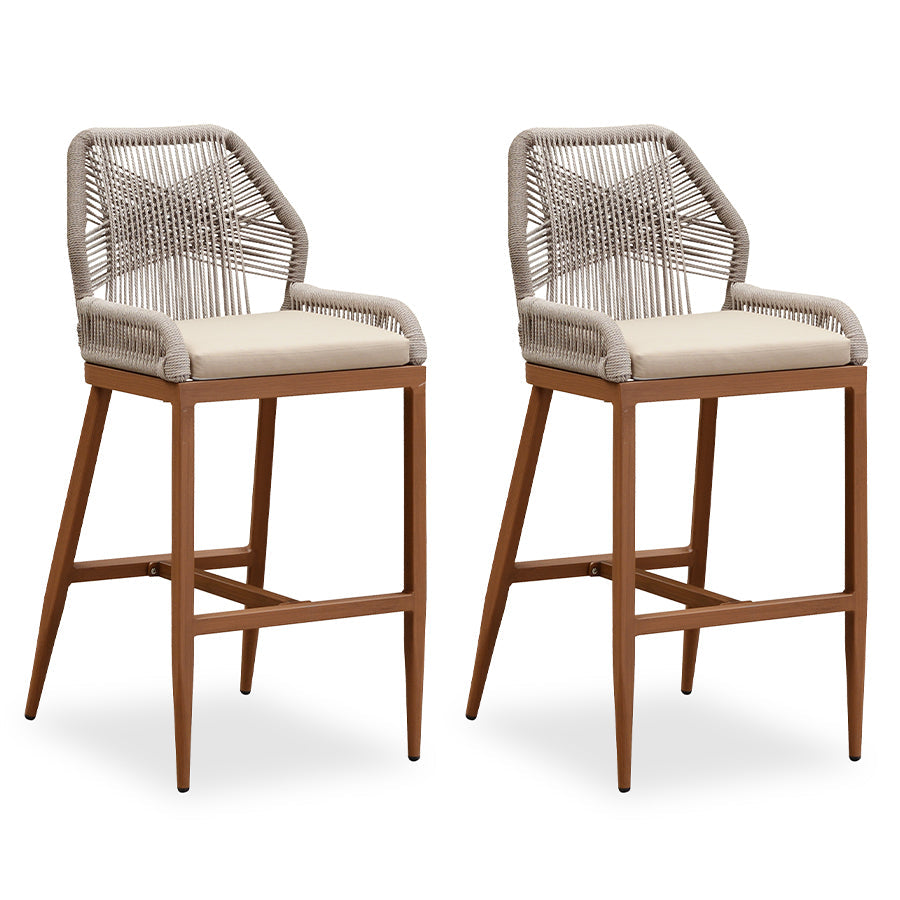 PURPLE LEAF Patio Sunbrella Bar Stools Set of 2  Rattan Bar Aluminum Bar Stool Outdoor Barstools with Back and Cushion for Garden Kitchen Island