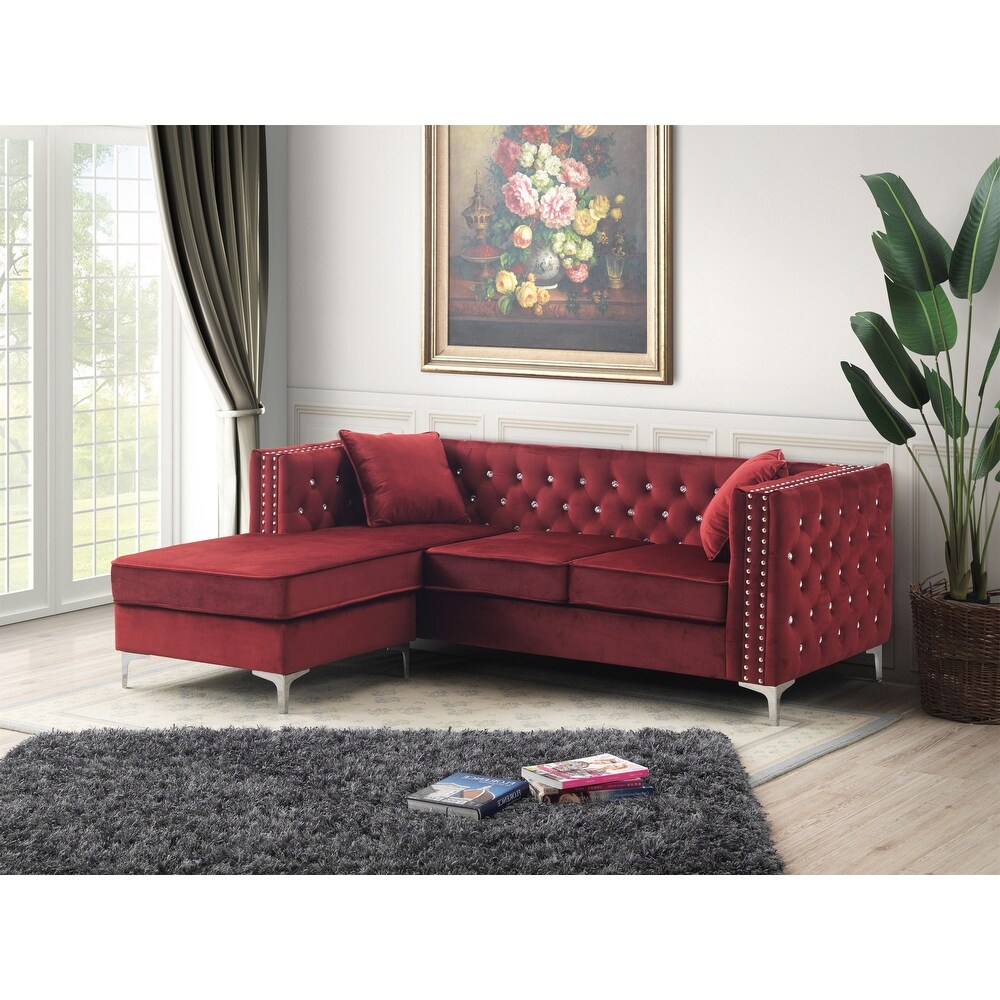 Paige 87 in. Velvet L Shape 3 Seater Sofa with 2 Throw Pillow   87\