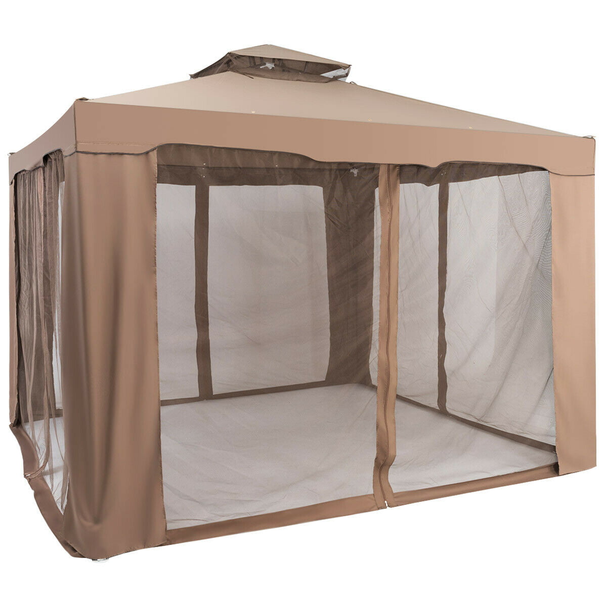 Gymax 10'x 10' Canopy Gazebo Tent Shelter W/Mosquito Netting Outdoor Patio Coffee