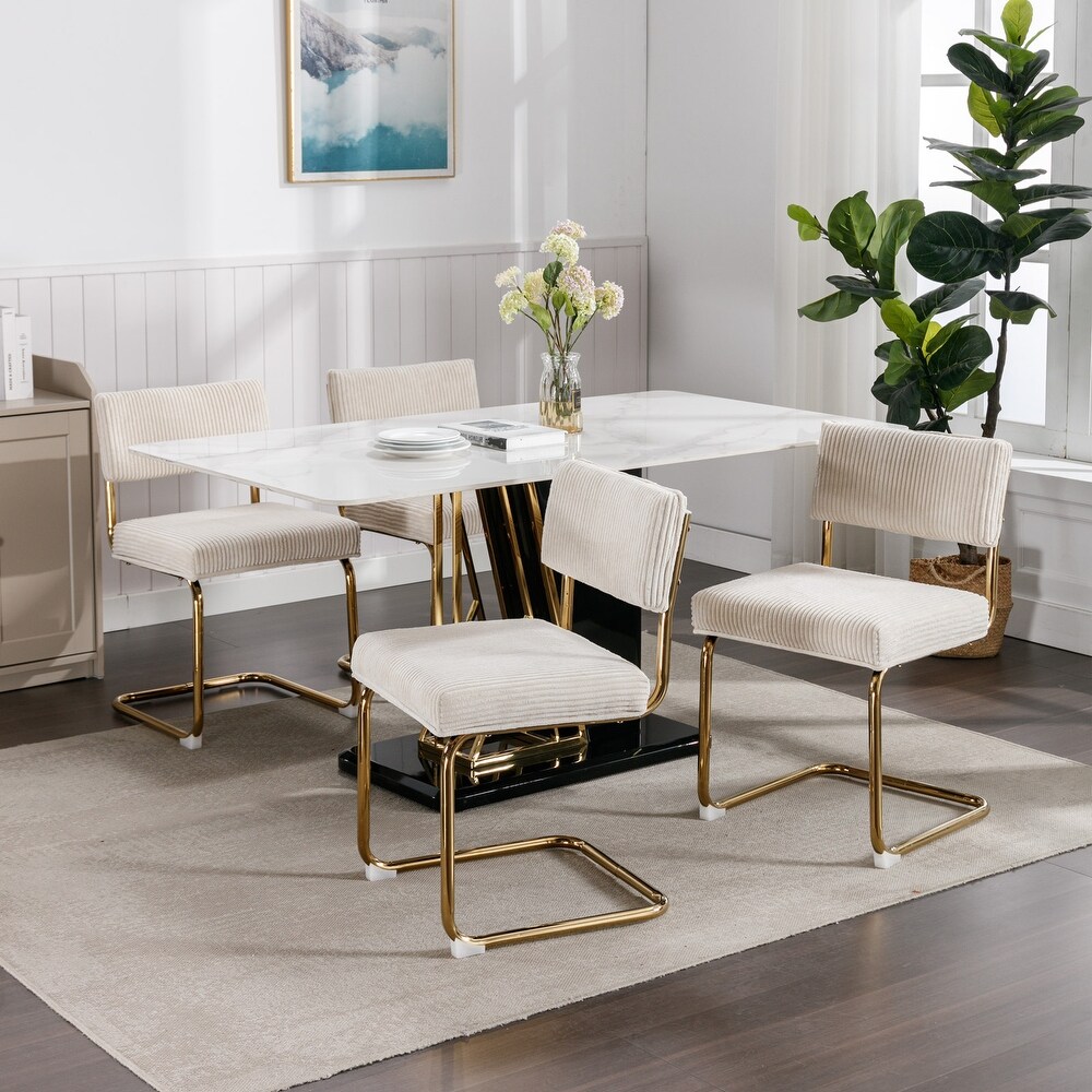 Modern Dining Chairs with Corduroy Fabric Gold Metal Base  Accent Armless Kitchen Chairs with Channel Tufting Set of 2