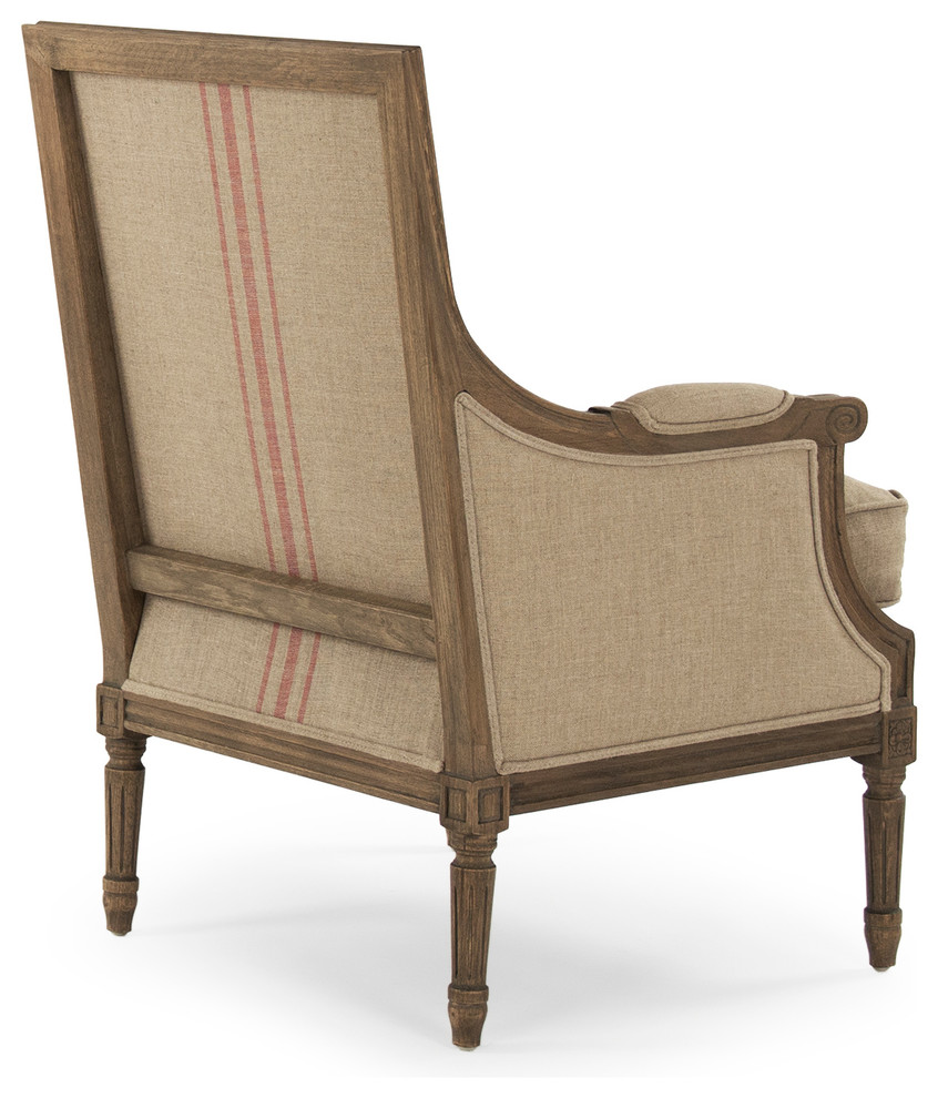 Louis Club Chair  English Khaki Linen With Red Stripe   Farmhouse   Armchairs And Accent Chairs   by HedgeApple  Houzz