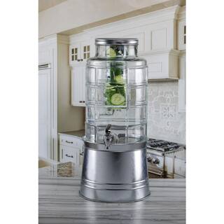 Style Setter Patchwork 2.4 Gal. Clear Cold Beverage Glass Dispenser with Ice Insert Fruit Infuser Galvanized Base Leak Proof Spigot 410414-RB