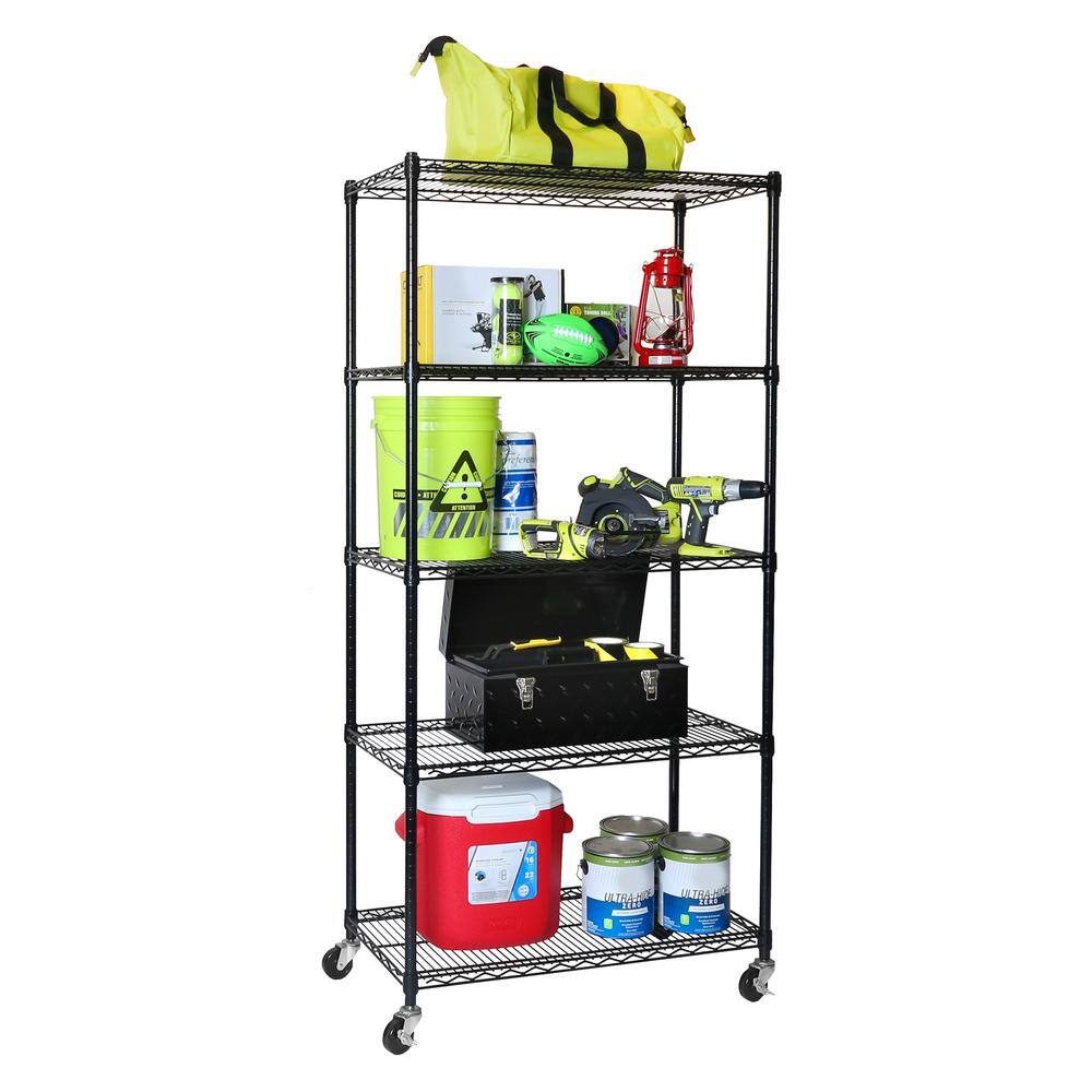 Seville Classics UltraDurable Black 5-Tier NSF-Certified Steel Wire Garage Storage Shelving Unit (36 in. W x 72 in. H x 18 in. D) WEB691