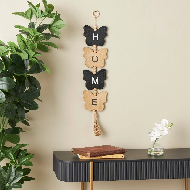 Wood Butterfly Handmade Home Sign Wall Decor With Tassel And Bead Accents Black Olivia amp May