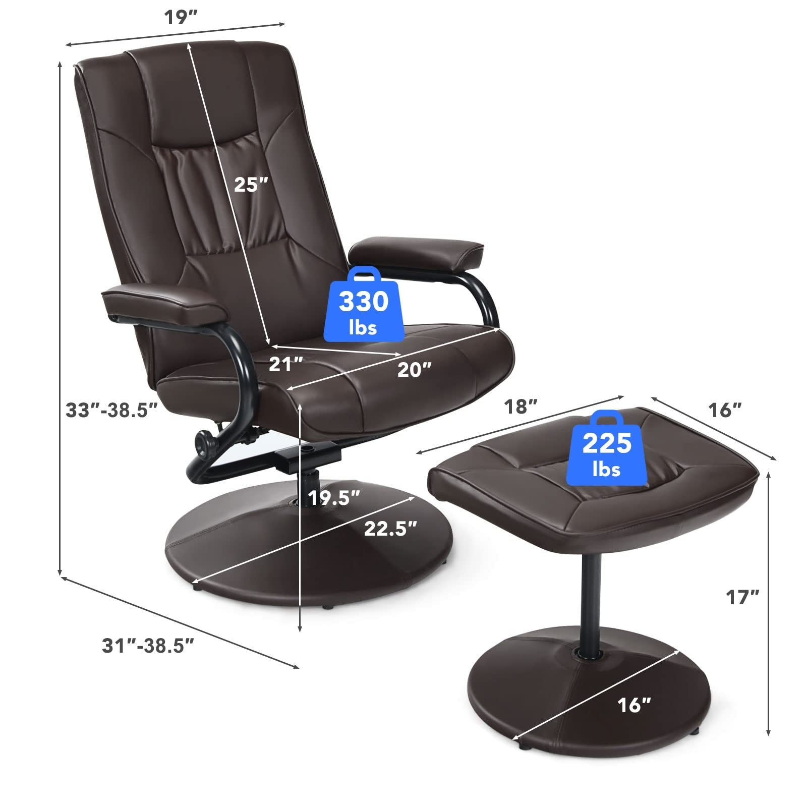 Giantex Recliner Chair with Ottoman, 360 Degree Swivel Leather Reclining Chair with Stable Steel Base