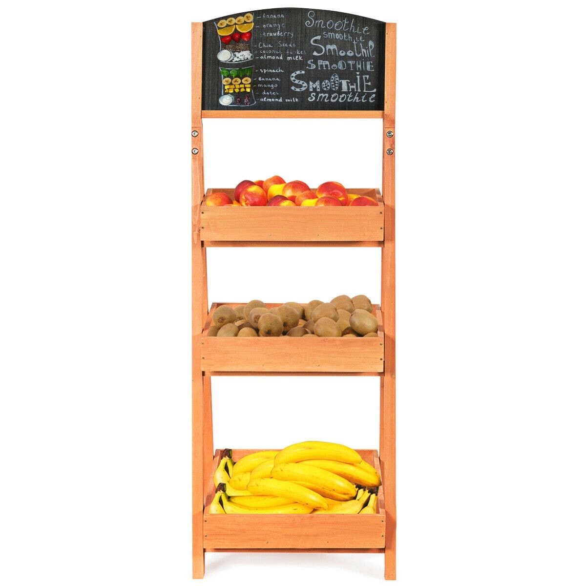 Freestanding Wooden Chalkboard Sign Plant Stand with 3-Tier Display Shelf