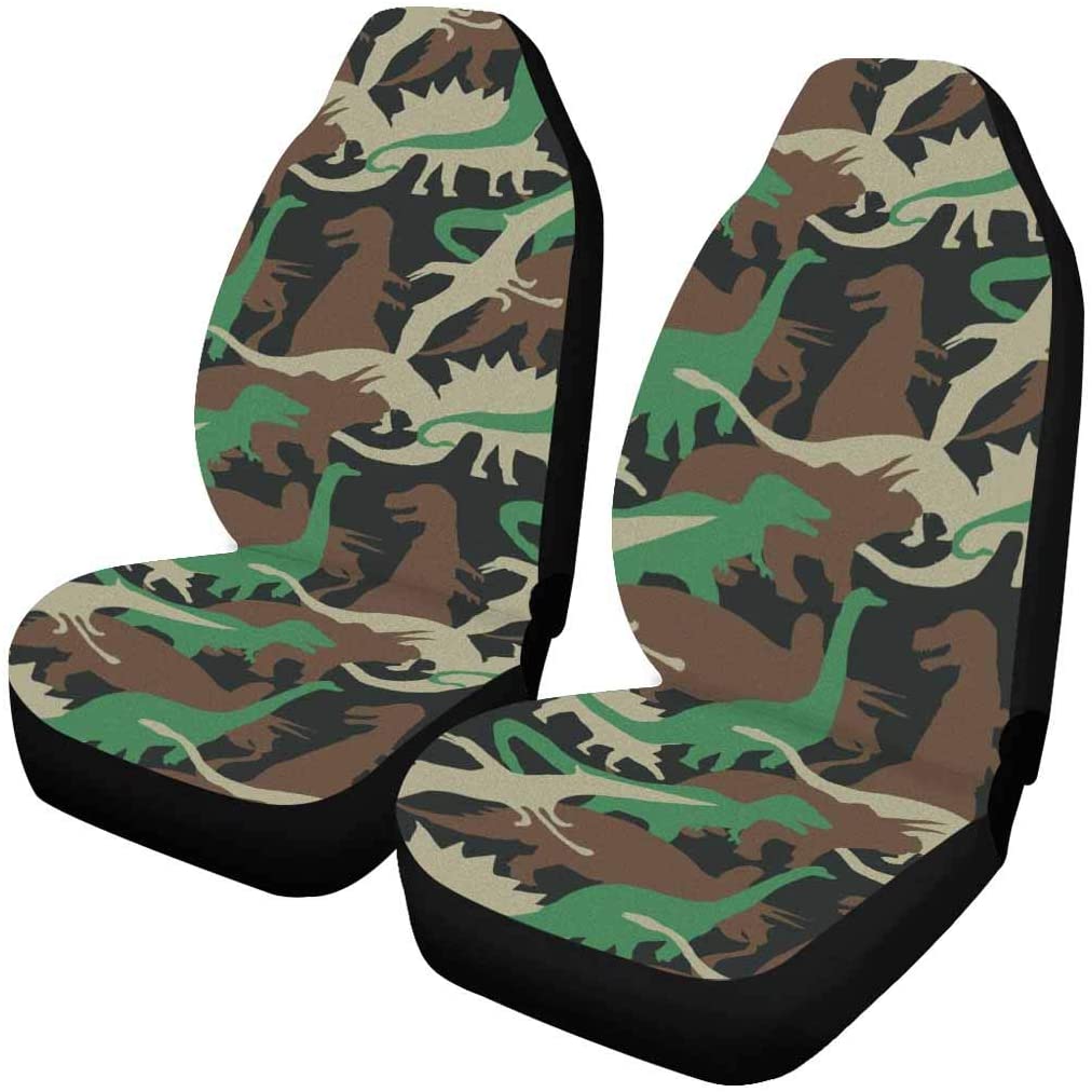 FMSHPON Set of 2 Car Seat Covers Camouflage Dinosaur Universal Auto Front Seats Protector Fits for Car，SUV Sedan，Truck