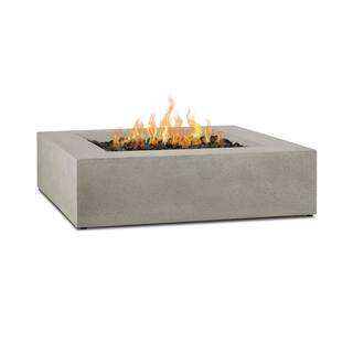 JENSEN CO Brookhurst 42 in. L X 12 in. H Outdoor GFRC Liquid Propane Fire Pit in Flint with Lava Rocks 1592LP-FLNT