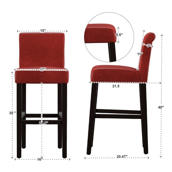 Bennett Red Faux Leather High Back Bar Stools (Set of 2) by iNSPIRE Q Bold