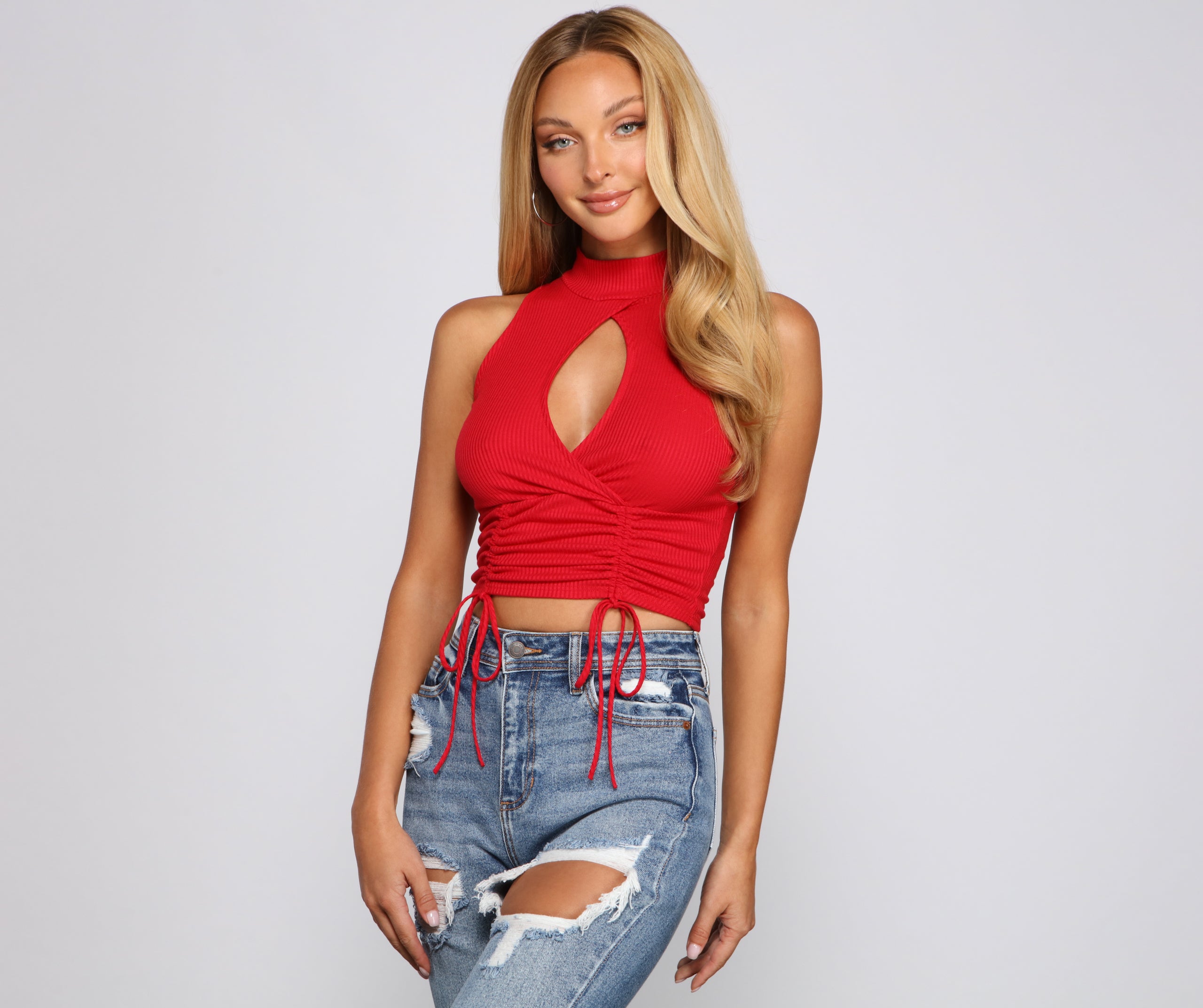 Key To Glam Ruched Ribbed Crop Top