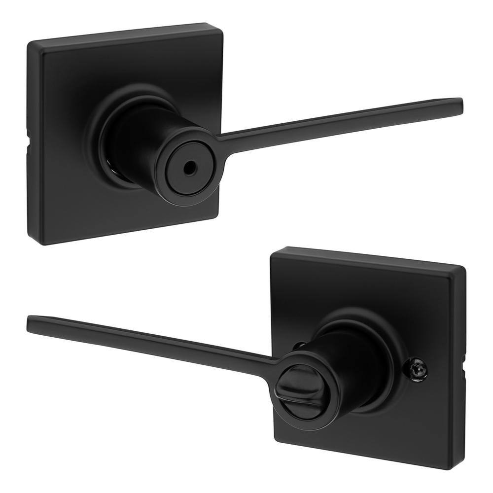 Kwikset Ladera Matte Black Contemporary Square Privacy BedBath Door Handle with Lock 300LRLSQT514