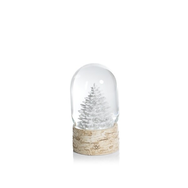 5 Tall Snow Globe on Birch，White Tree Sculpture，White and Beige