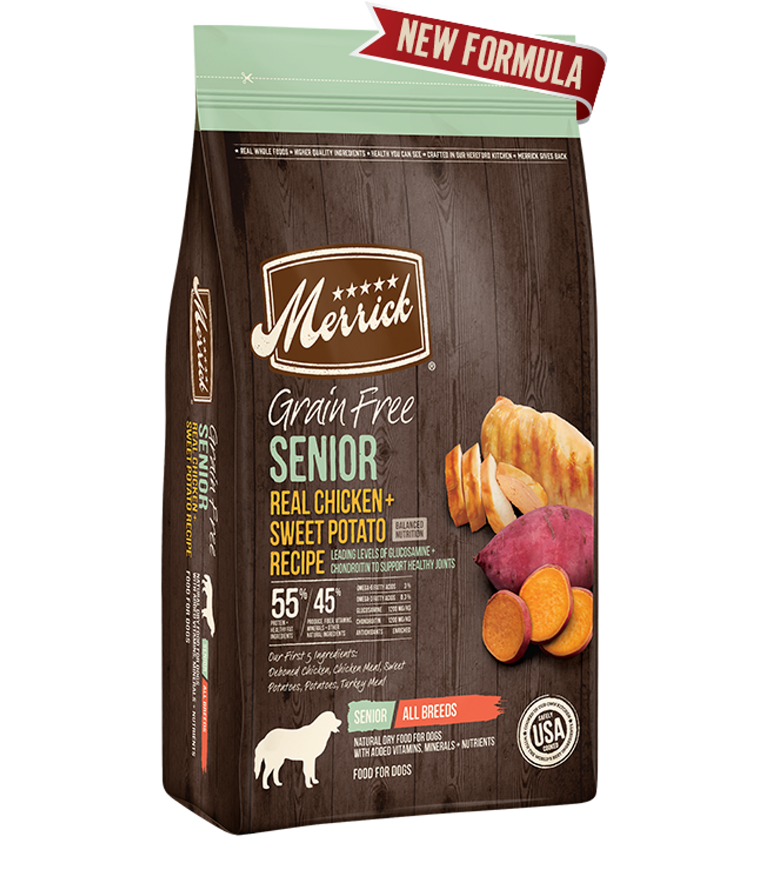 Merrick Grain Free Senior Real Chicken + Sweet Potato Recipe Dry Dog Food， 22 Lbs.