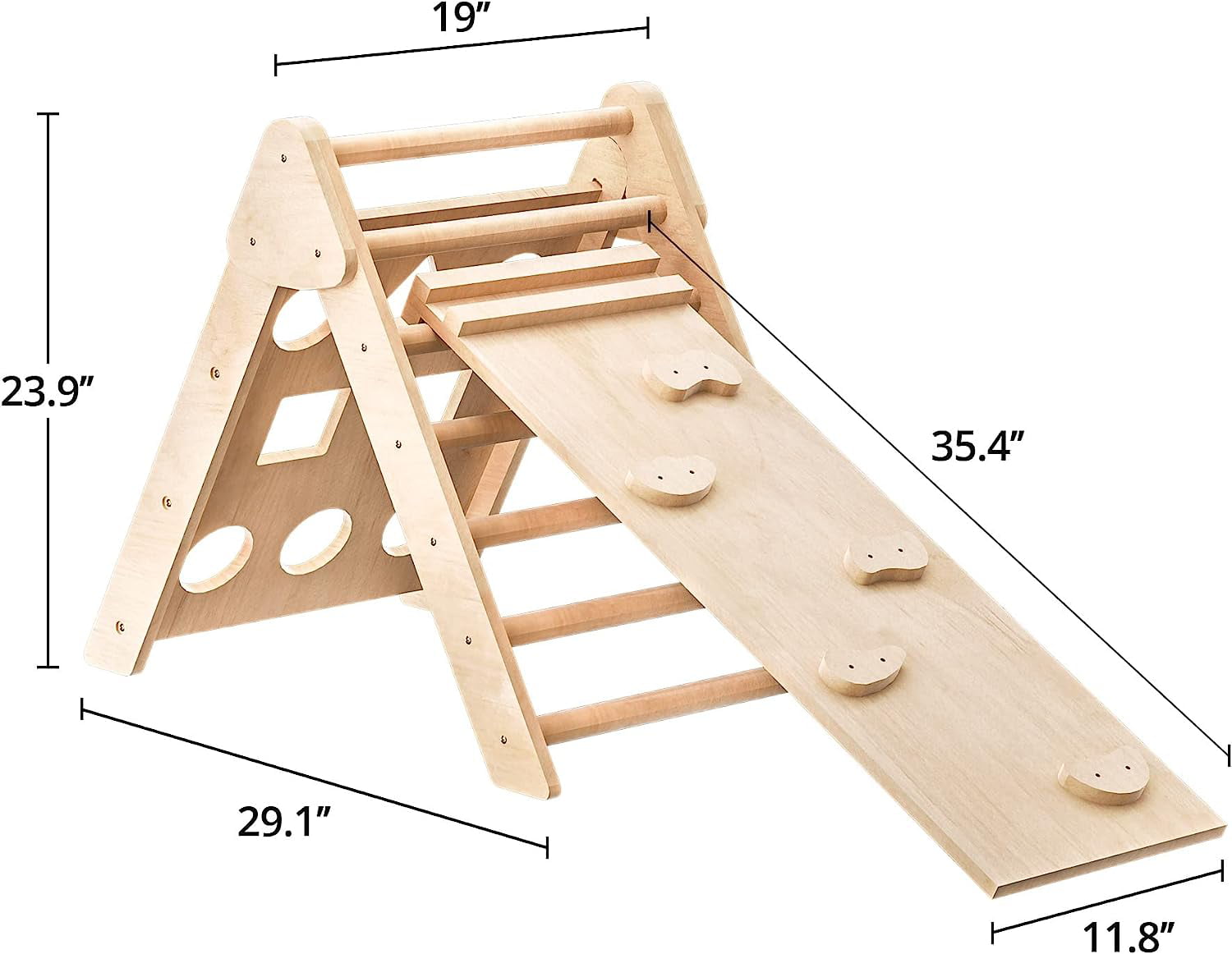 Cozy Castle Oak Wooden Climbing Toys for Toddlers， Foldable Pikler Triangle Climber with Ramp for Sliding or Climbing， 2 in 1