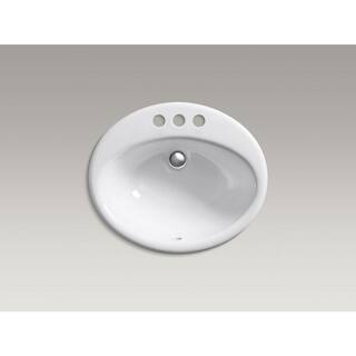 KOHLER Farmington Drop-In Cast Iron Bathroom Sink in White with Overflow Drain K-2905-4-0