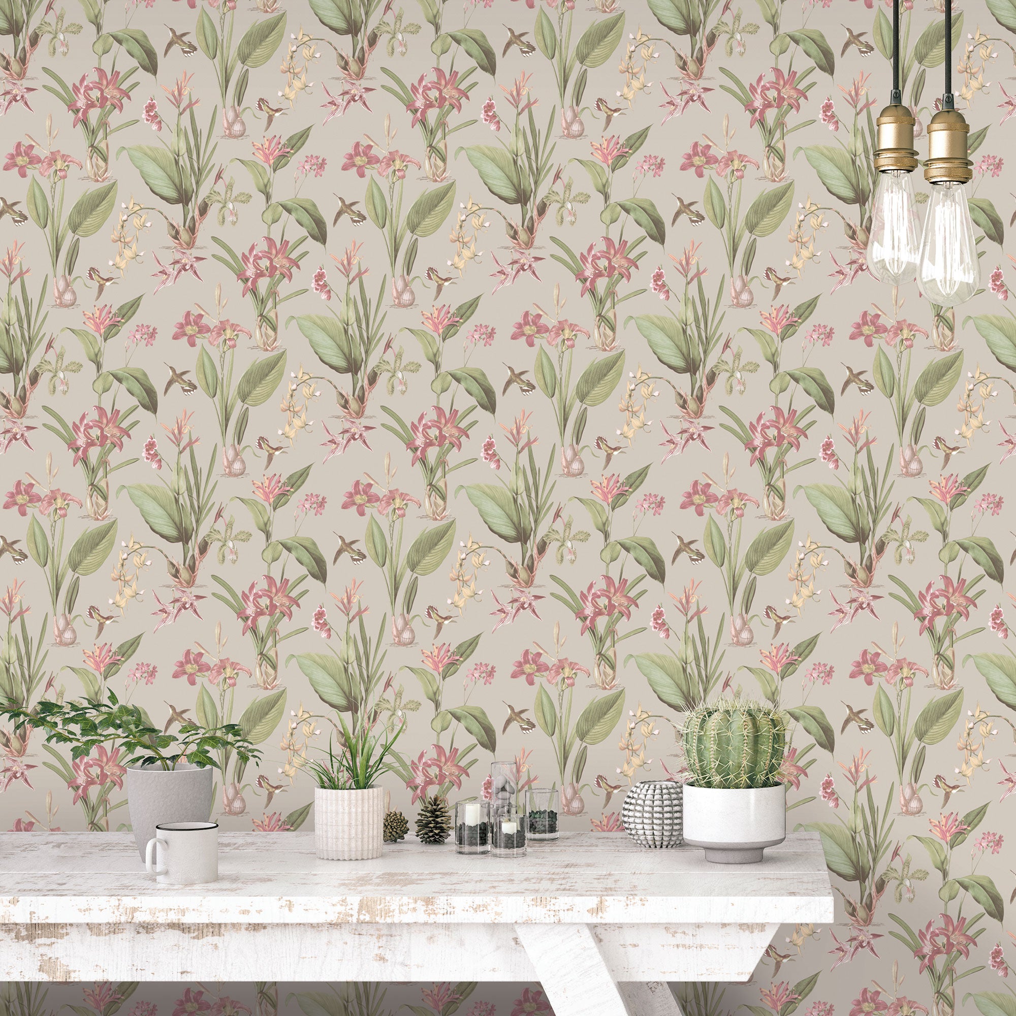 Cottage Botanical Taupe Wallpaper from the Secret Garden Collection