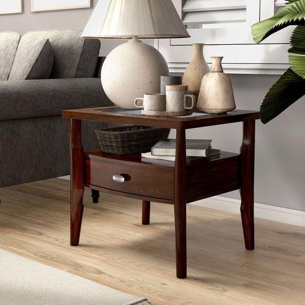 Genoas Traditional Walnut and Glasstop End Table by Furniture of America