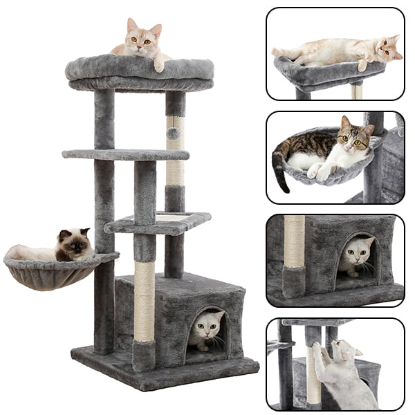 Cat Tree for Indoor Cats， 42 Inches Multi-Level Cat Tower with Sisal Covered Scratching Posts， Spacious Condo， Cozy Hammock and Plush Top Perch